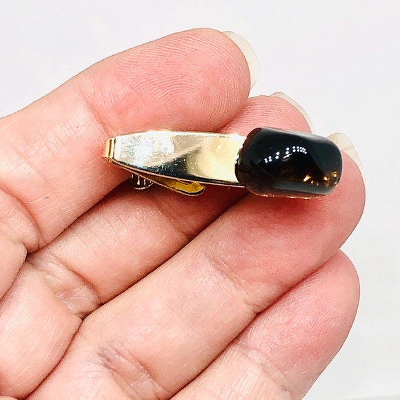 Vintage Other - SOLD Vintage Gold Tone Tie Clip Polished Smokey Stone